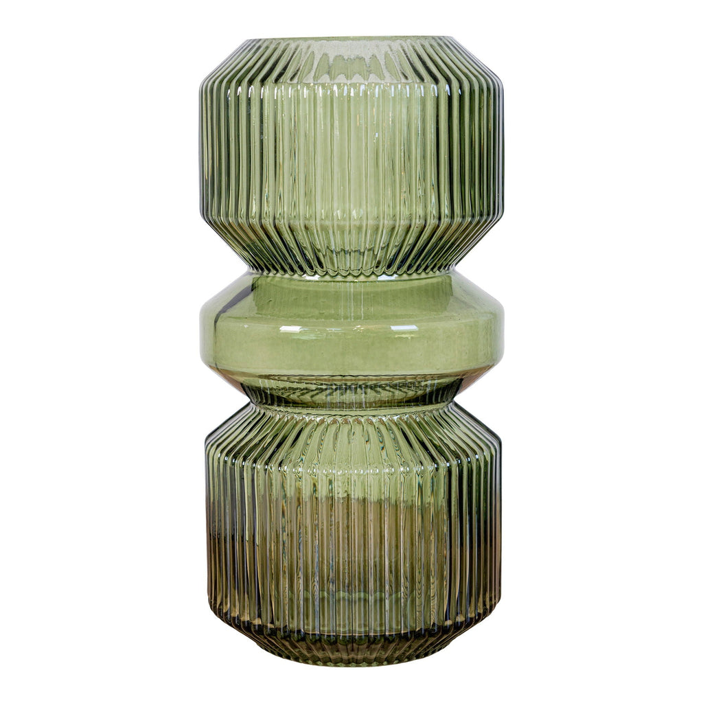 Vase vert en verre strié