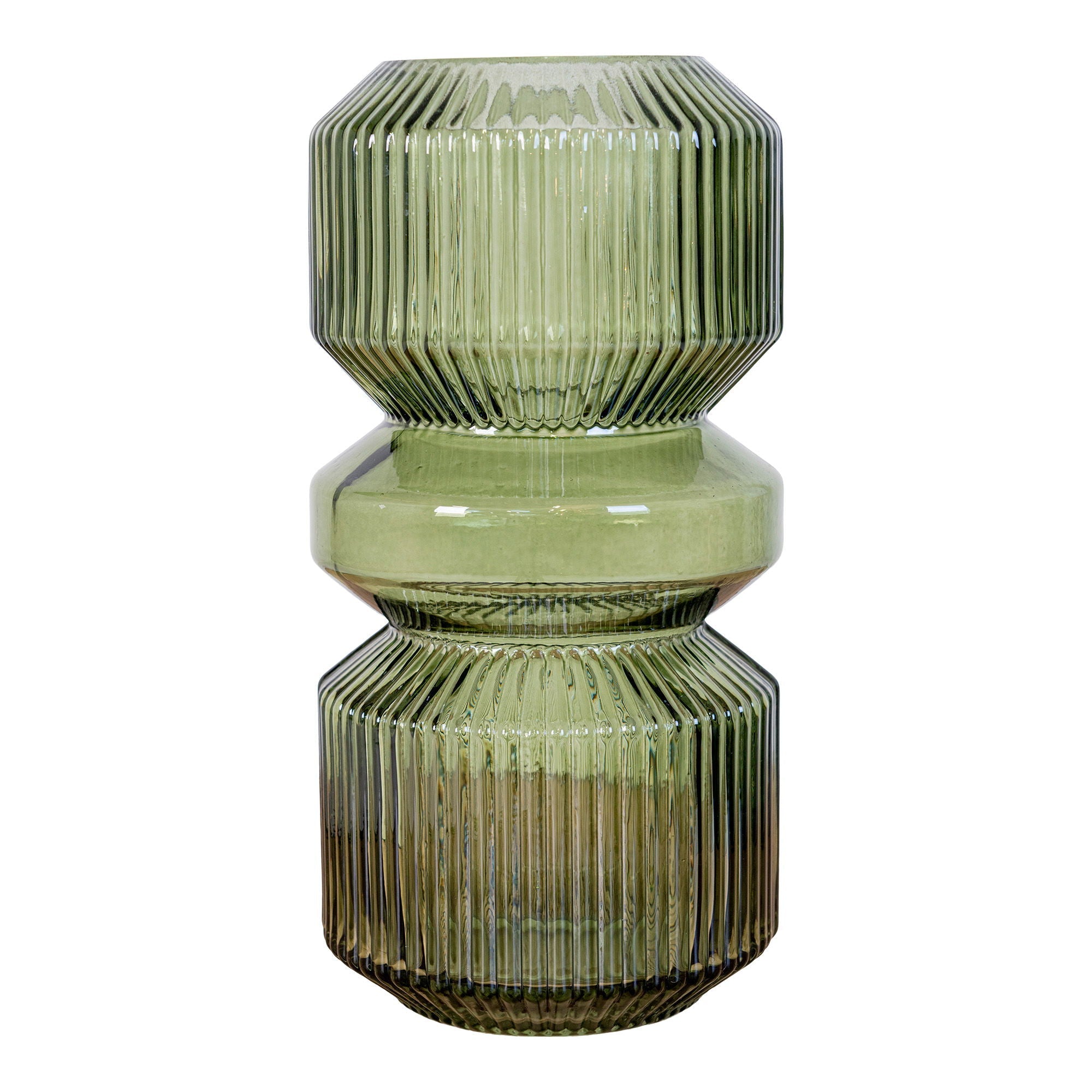 Vase vert en verre strié