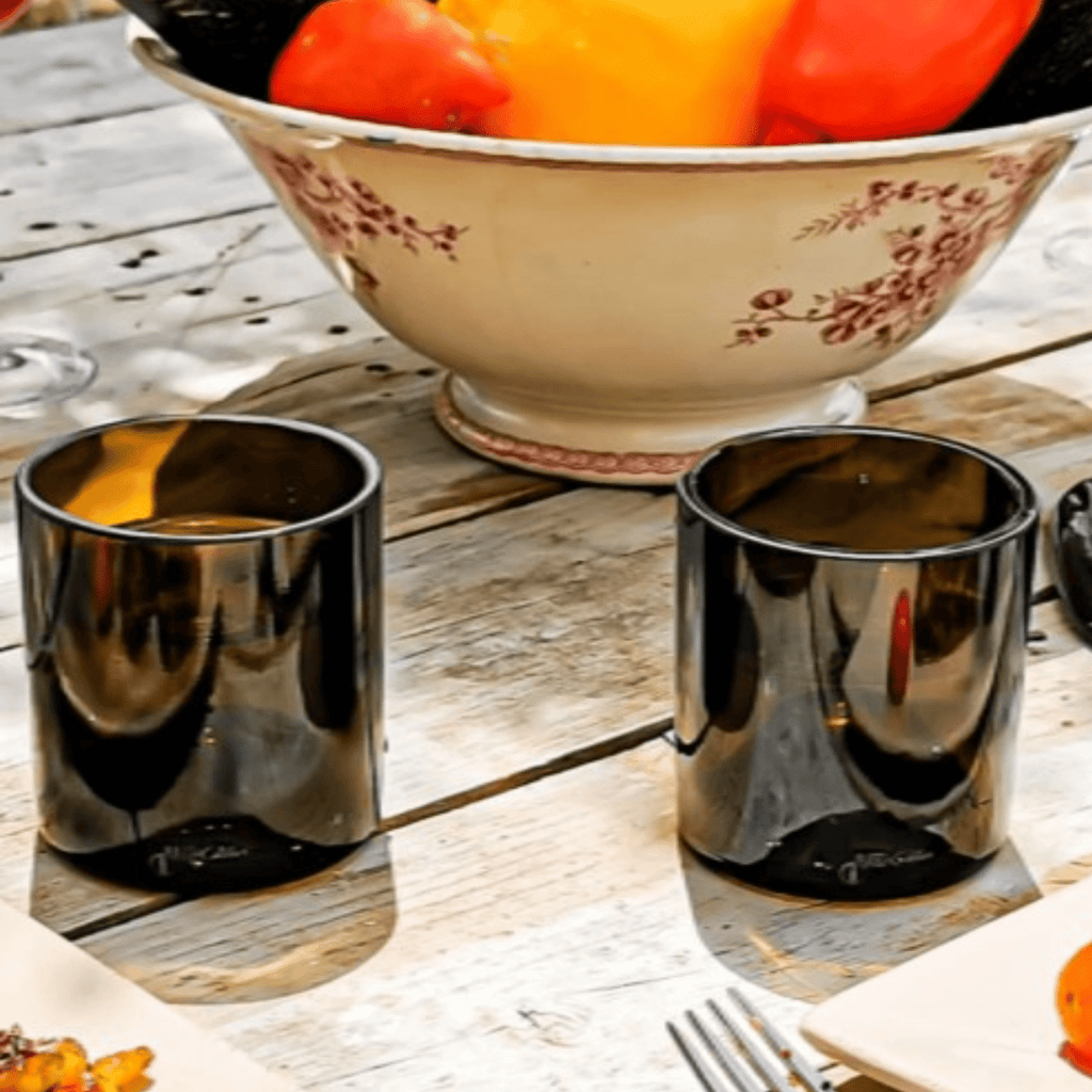 Verre bouteille vin recyclée brune - upcycling plates & culotées