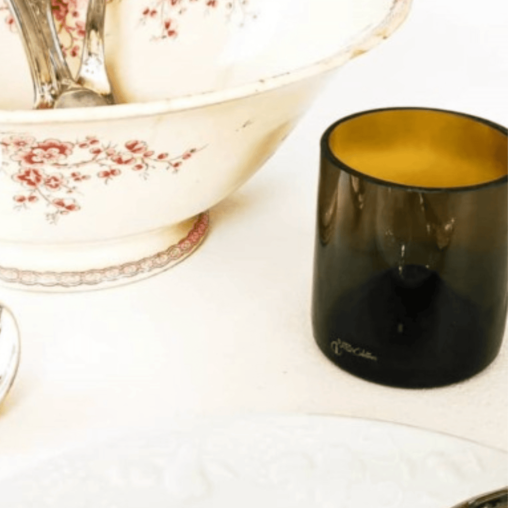 Verre bouteille vin recyclée brune - upcycling plates & culotées