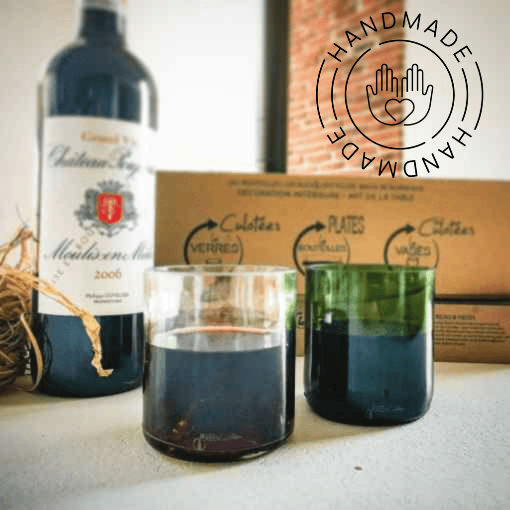 Verre en bouteille vin recyclée vert - plates & culotées